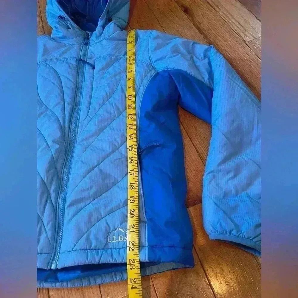 LL Bean Quilted Puffer Jacket Prima Loft Blue Hooded Stowaway Women's Size Small - Picture 13 of 14